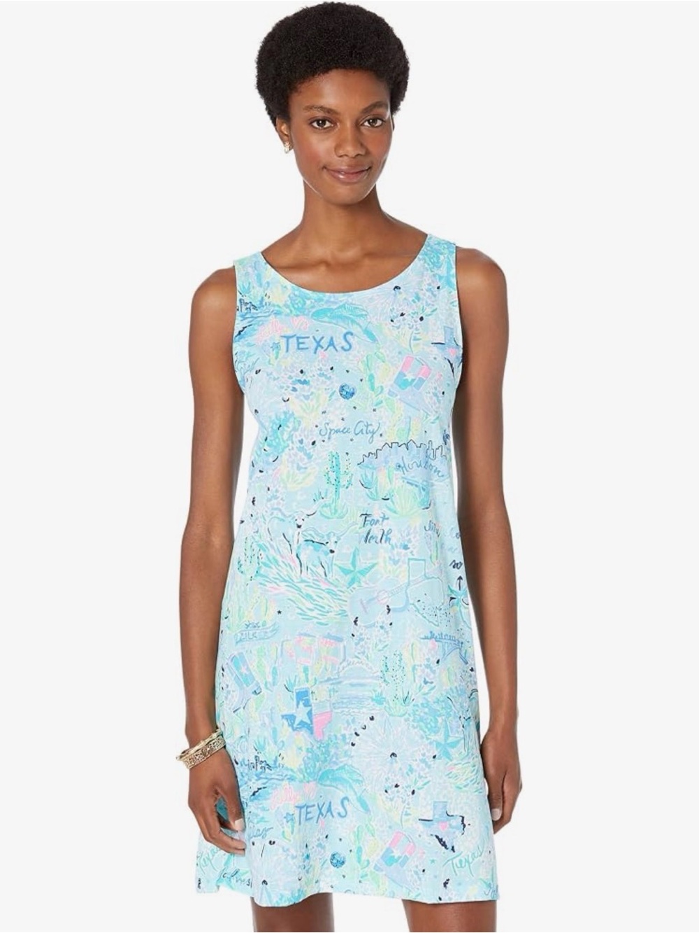 Lilly Pulitzer Light Blue Texas-Print Scoop Neck Swim Coverup
